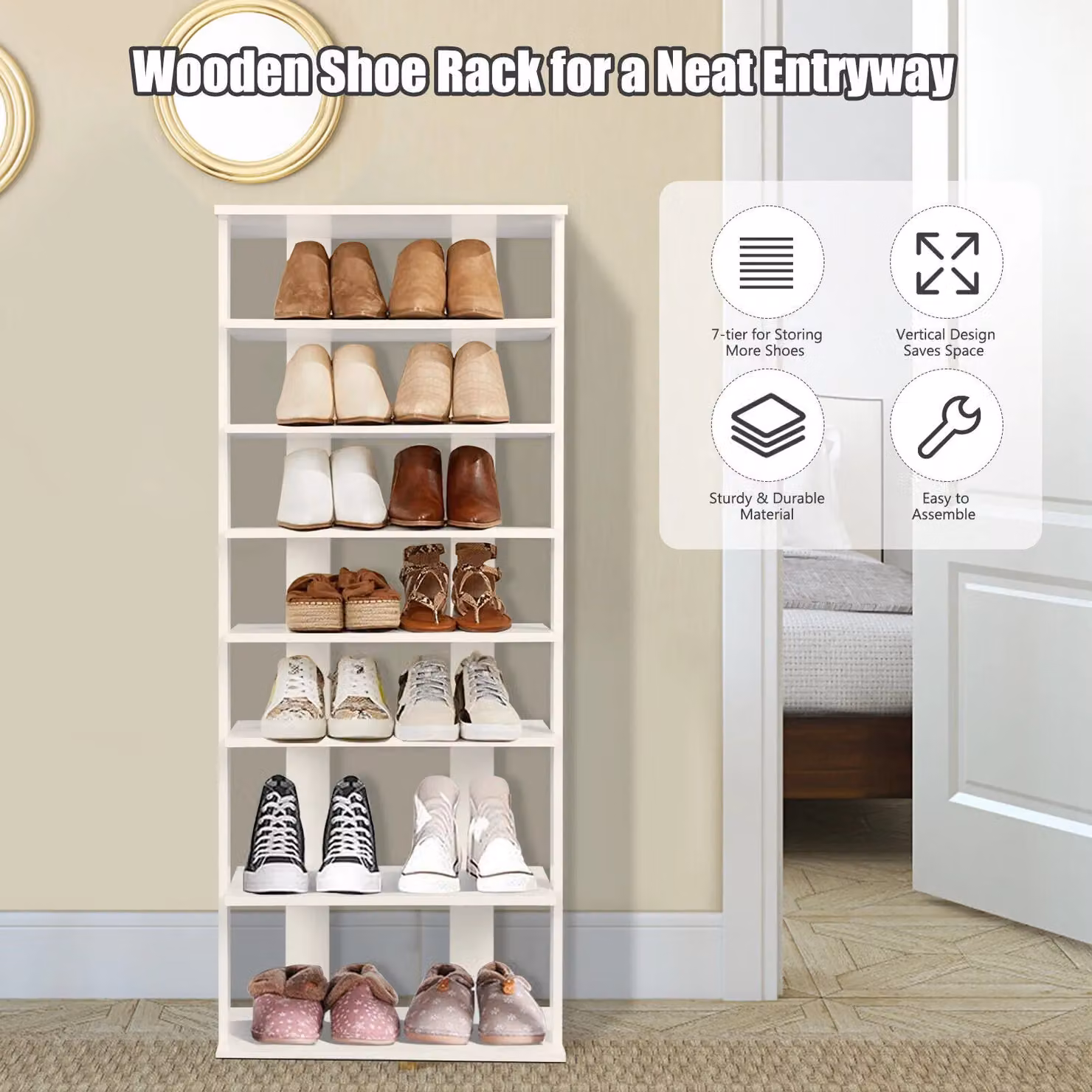 Costway 7-Tier Double Shoe Storage Tower Organiser Unit in White – 2