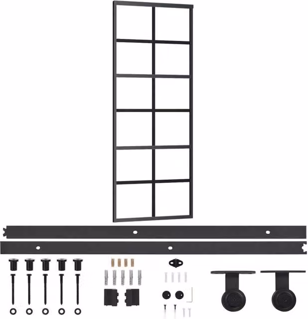 Berkfield Home Sliding Glass and Aluminium Door with Hardware Set, Black, W: 76 cm, H: 205 cm