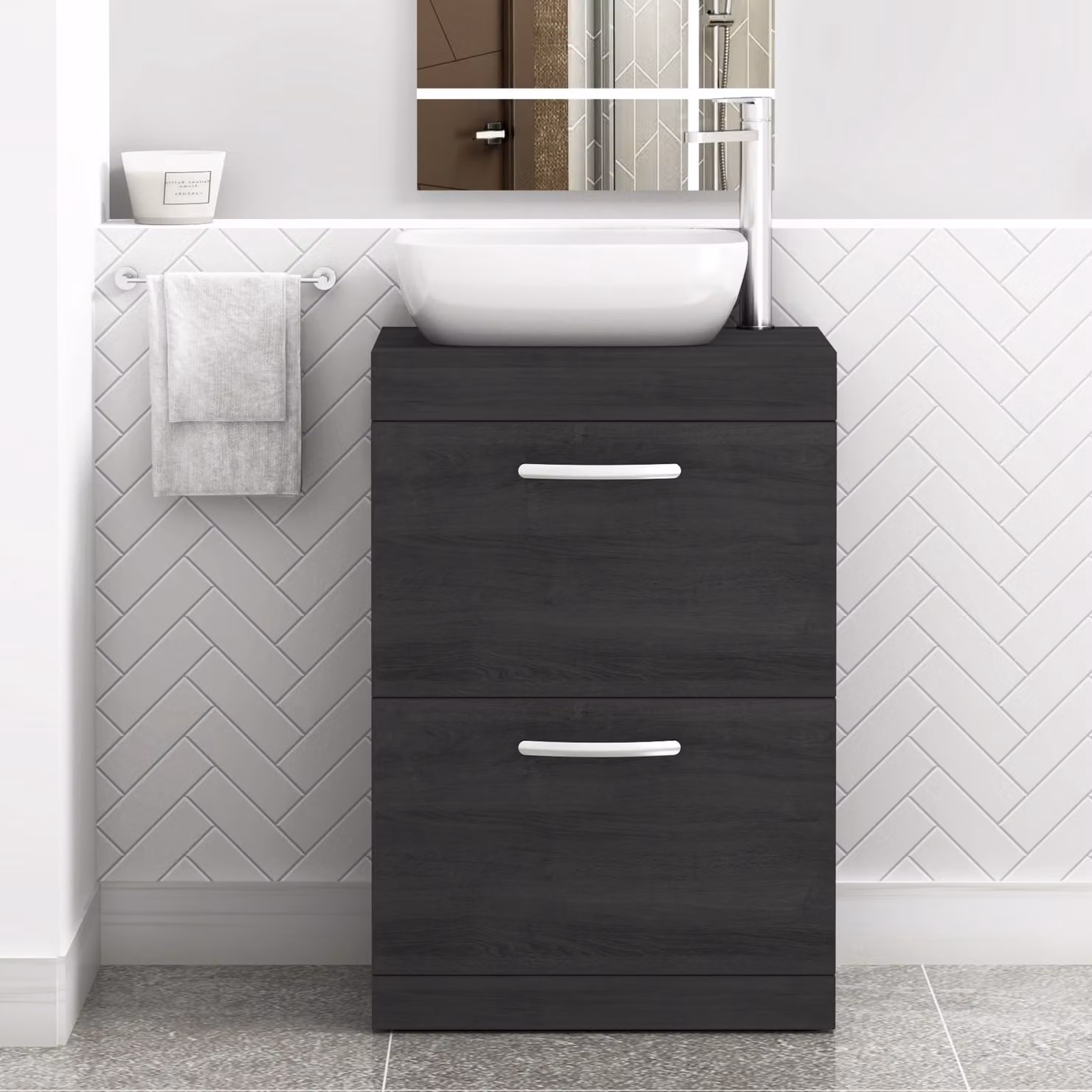 Royal Bathrooms Hale Black 2 Drawer Freestanding Bathroom Vanity Unit with Elva Countertop Basin