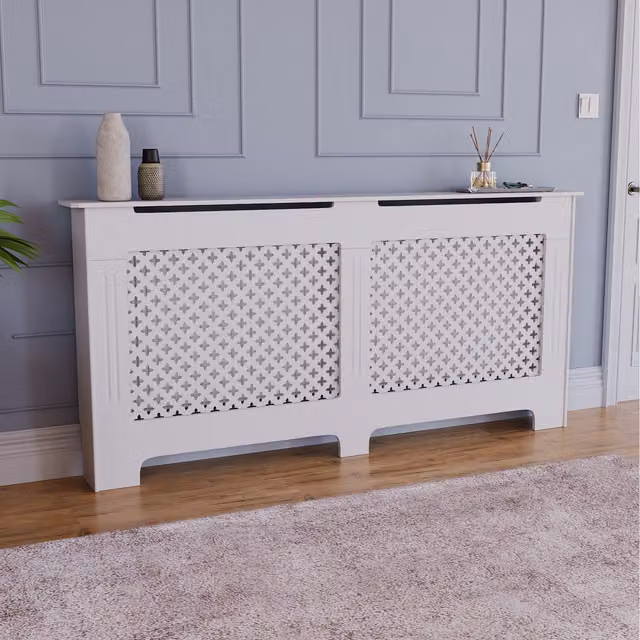 Vida Designs Geometric Modern Radiator Cover in White, W/D/H: 172 x 82 x 19 cm