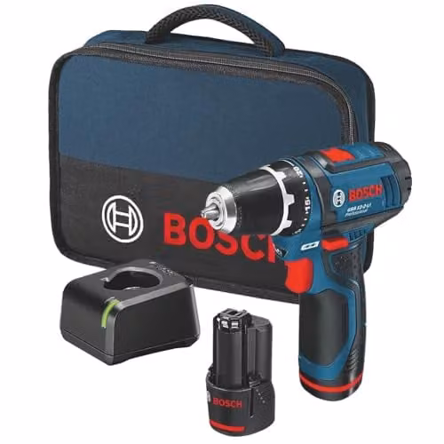 Bosch GSB 12 V-15 12V Cordless Combi Drill with 2 x 2Ah Li-ion Rechargeable Batteries in Red, Black and Blue – 1