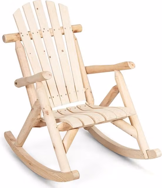 Costway Natural Solid Wood Rocking Chair with Armrests