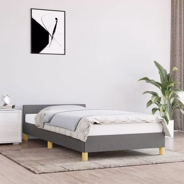 Berkfield Home Upholstered Single Bed Frame with Headboard in Dark Grey, W/D/H: 90 x 190 cm