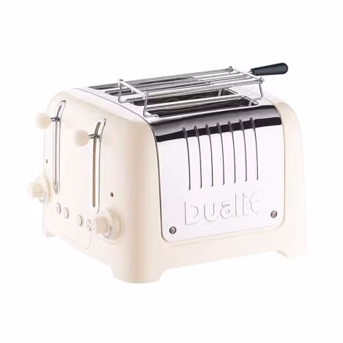 Dualit 4 Slice Lite Toaster in Polished Stainless Steel with Canvas White Trim – 1
