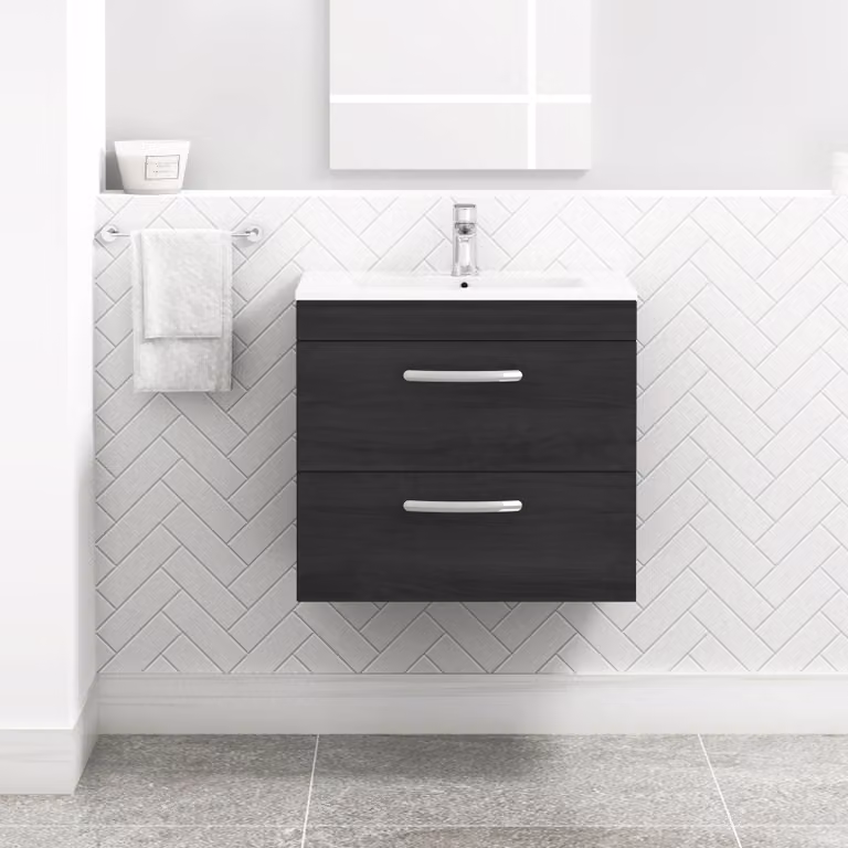 Royal Bathrooms Turin Minimalist Wall Hung Vanity Unit in Hale Black with 2 Soft Close Drawers
