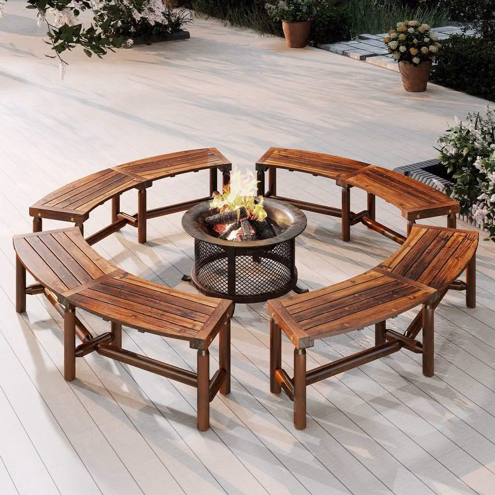 Costway Brown Solid Wood Curved Backless Patio Bench for 2-3 People – 4