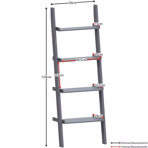 Vida Designs York 4 Tier Ladder Bookcase, Grey, H 154 x W 56 x D 29 cm – 2