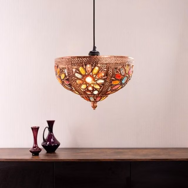 ValueLights Samia Bronze Moroccan Style Easy Fit Dome Uplighter with 10W LED Warm White Bulb, Diameter: 33 cm – 1