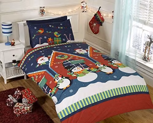 Rapport Home Christmas Duvet Cover and Pillowcase Set for Children in Red and Multicolour, W/D/H: 90 x 200 cm – 1