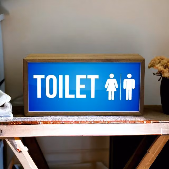 Echo Three Modern LED Light Box Men and Women Toilet Sign in Brown