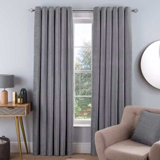 Smart Living Luxury Chenille Eyelet Lined Curtains, 2 Panels, Silver, Width: 117 cm, Drop: 137 cm