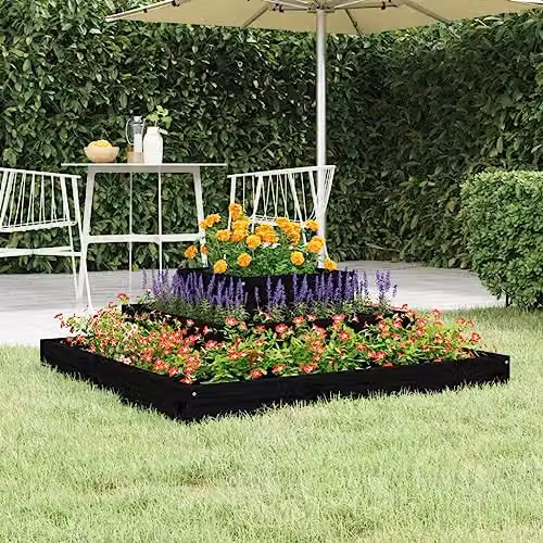 vidaXL Black Solid Wood Pine Planter Tub W: 80 cm, D: 80 cm, H: 27 cm – 2