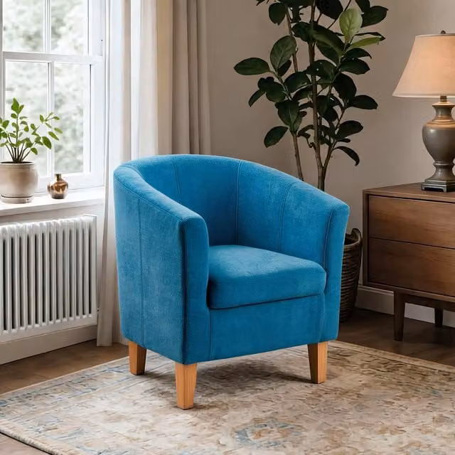 Home Source Bedford Small Padded Curved Back Tub Chair in Petrol Blue Velvet