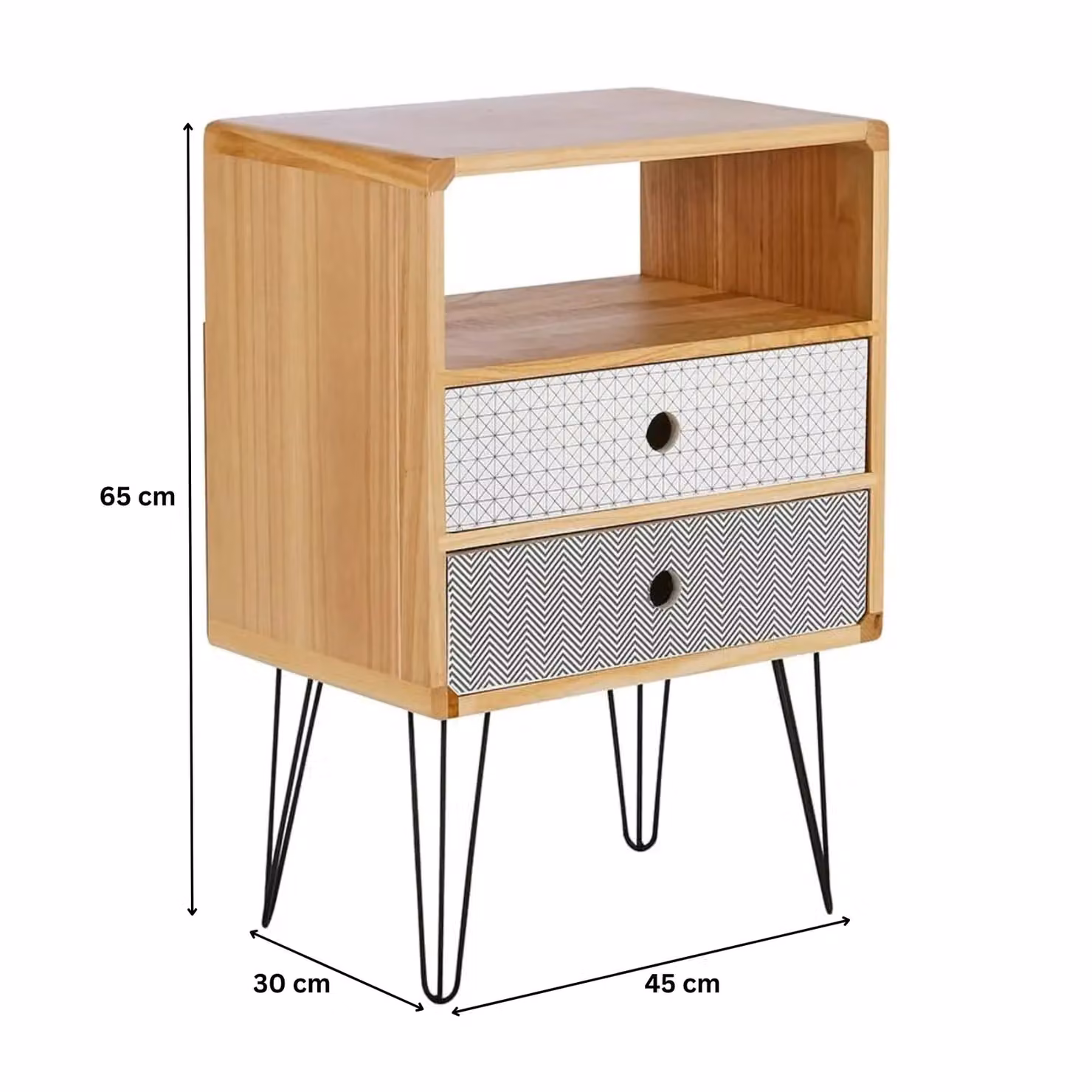 Home Source Retro 2 Drawer Wooden Side Table and Bedside Cabinet with Metal Legs in Natural Brown – 5