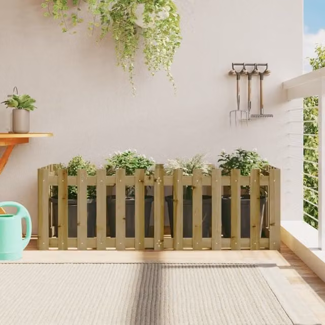 Berkfield Home Garden Raised Bed with Fence Design in Brown Impregnated Pine Wood, W/D/H: 150 x 50 x 50 cm – 1