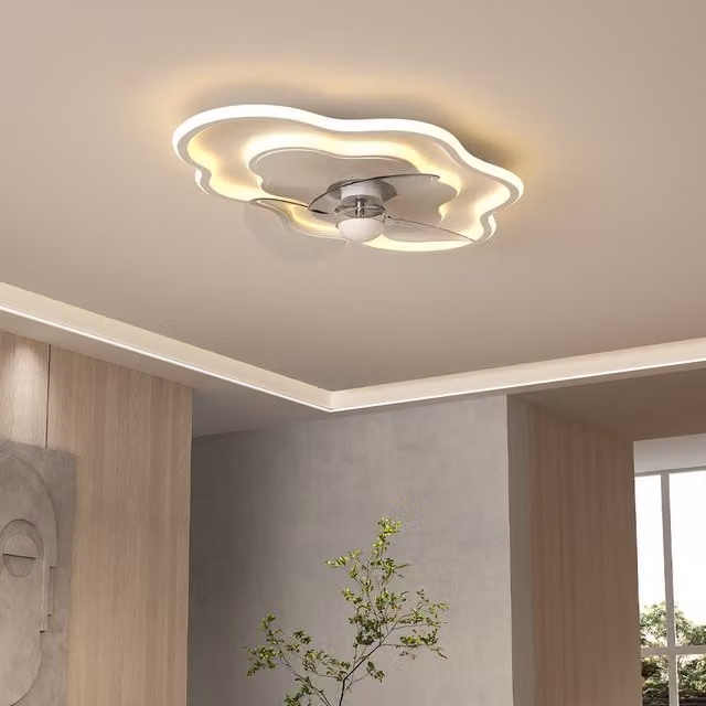 Livingandhome Cloud-Shaped Dimmable Tri-Color Ceiling Fan Light in White