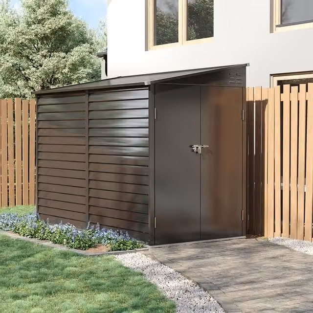 Lifeideas Metal Lean To Garden Shed in Charcoal Black