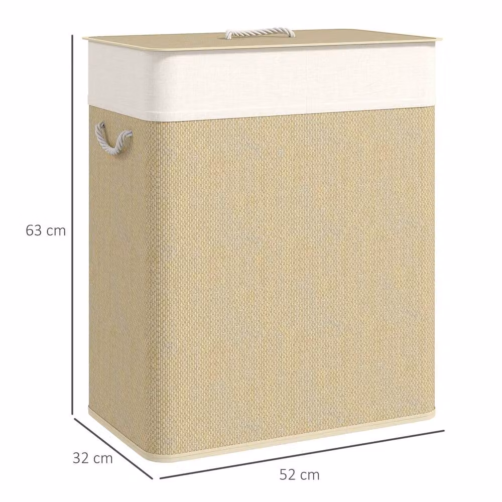 STILVORA Double Laundry Basket 100L with Lid and Removable Bags in Beige – 3