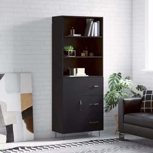 vidaXL Modern Black Highboard with Internal Drawers and Shelves, W/D/H: 69.5 x 34 x 180 cm – 2