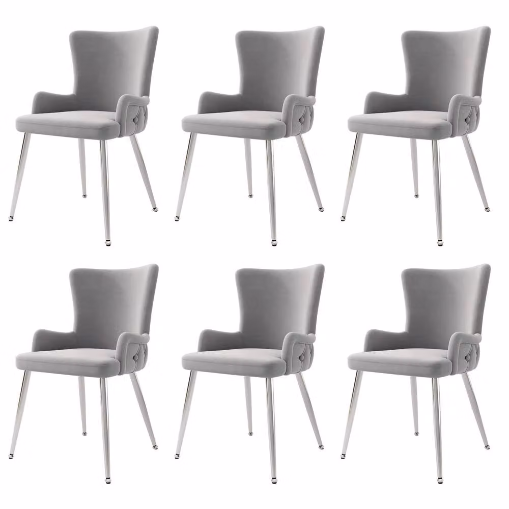 ModernLuxe Set of 6 Grey Velvet Dining Chairs with Metal Legs – 3