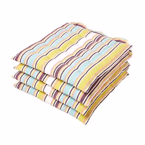 HOMESCAPES Osaka Design Green and Purple Stripe Cotton Seat Pad Cushion Set of 4, W/D/H: 40 x 40 x 6.5 cm – 1