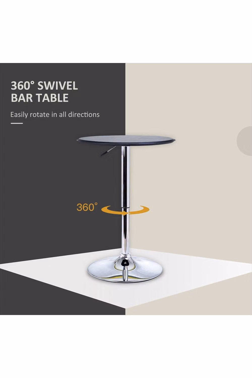ERGOVEXA Round Bar Table with 360 Degree Swivel Rotating Top in Black – 3