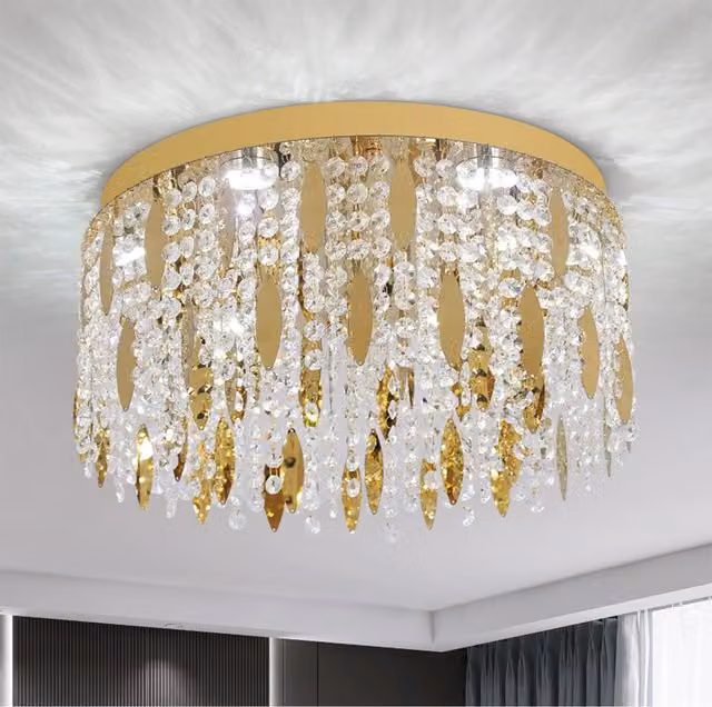 Bath Plus TB+ Cascading Crystal LED Ceiling Light in Gold/Brass and Transparent