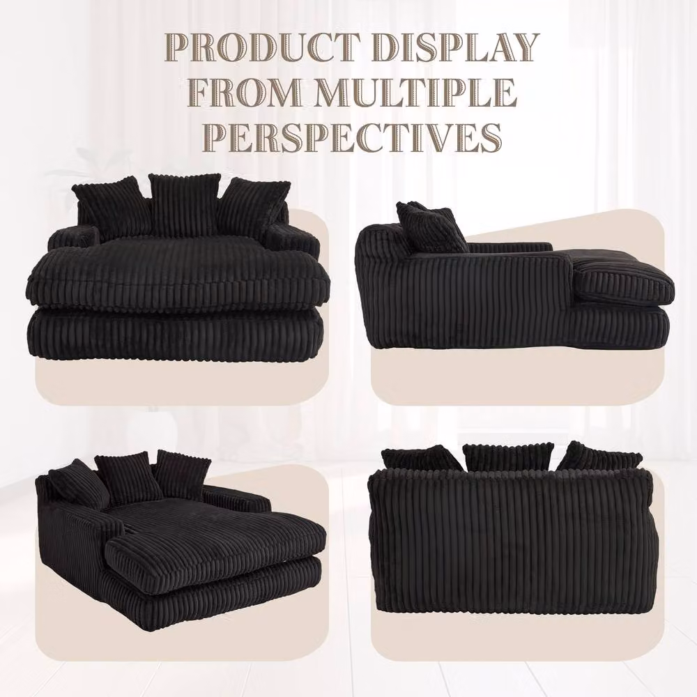 Direct Wicker Modern Oversized Upholstered Chaise Lounge Sofa with 2 Scatter Cushions in Black – 7