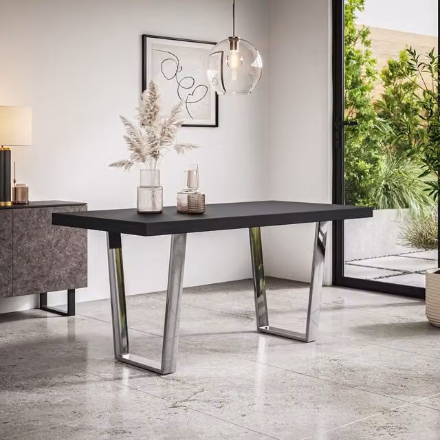 More4Homes Aria 4-6 Seater Rectangular Dining Table in Black with Chrome Legs, W: 160 cm, D: 80 cm, H: 76 cm – 1