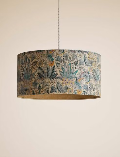 M&S Boho Bamboo Print Cylinder Lampshade in Multicolour Sand and Beige