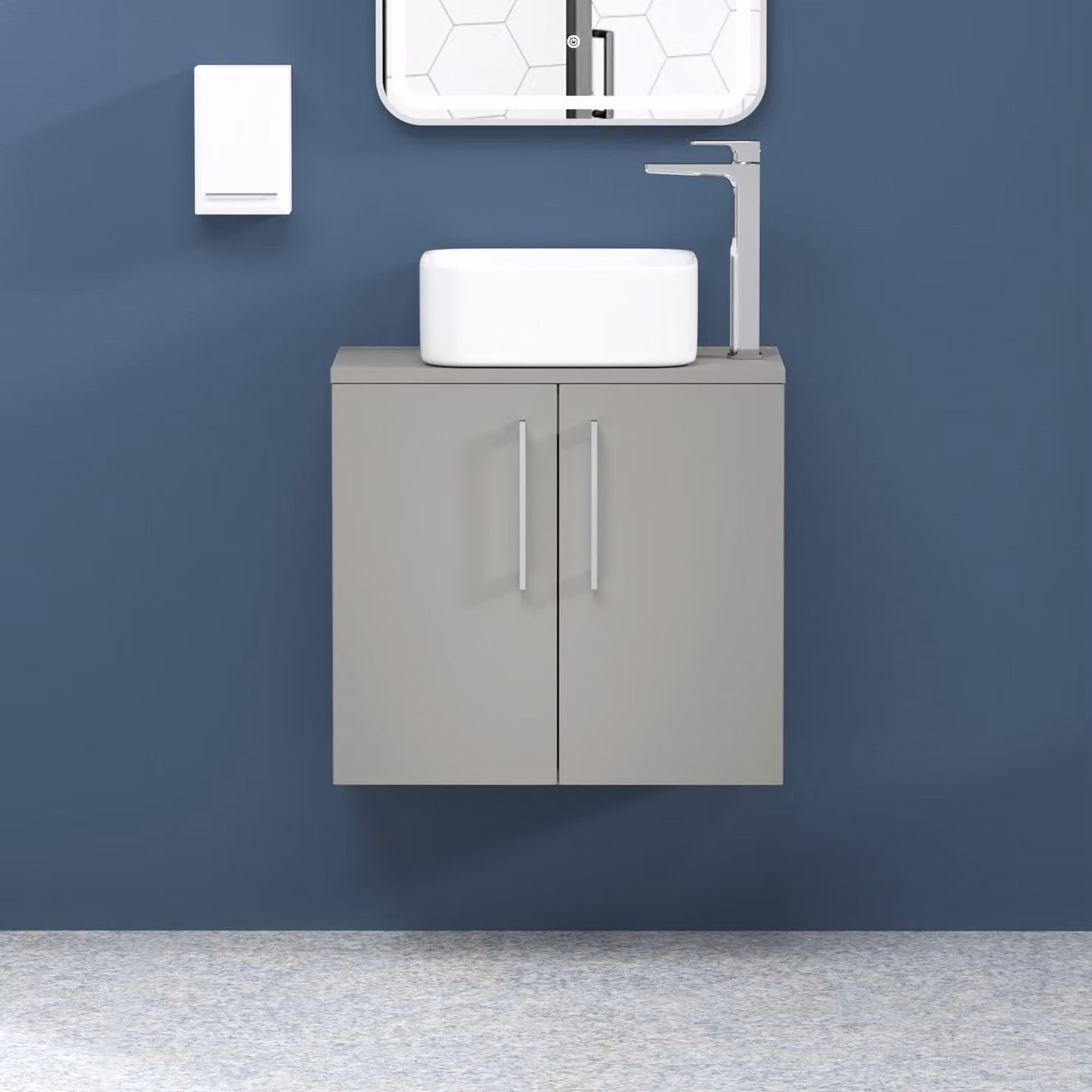 Royal Bathrooms Modena 800mm Wall Hung 2 Door Worktop Vanity Unit in Satin Grey