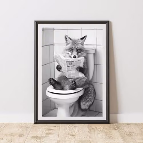 60 Second Makeover Fox On The Toilet Animal Print Paper Poster, A4