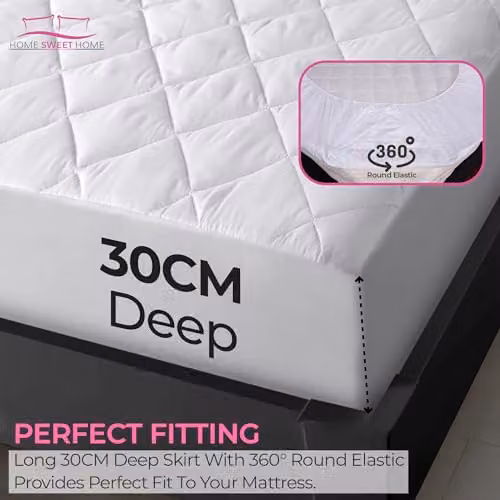 Snug City White Microfibre Quilted Mattress Protector, King Size, W/D/H: 180 x 200 x 30.48 cm – 2
