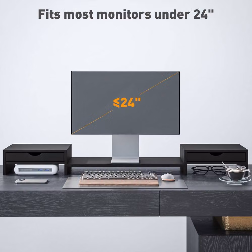STILVORA Adjustable Monitor Stand Riser with 2 Drawers in Matt Black – 8