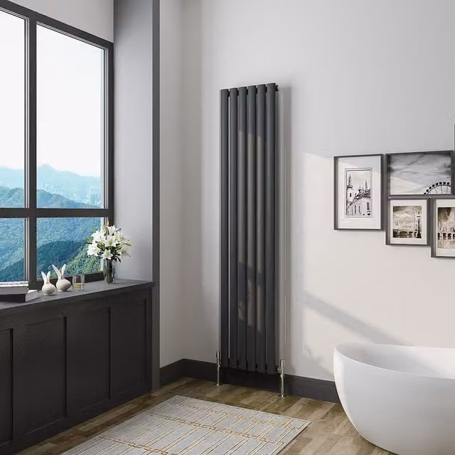 AicaBathroom Vertical Oval Column Radiator in Black, H 160 cm x W 35.4 cm