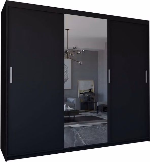 Everest Sliding Door Wardrobe by Sliding Wardrobes 4 u in Black with Mirrored Doors