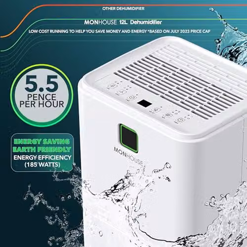MONHOUSE 12L/Day Digital Dehumidifier in White with Sleep Mode and 24HR Timer – 2
