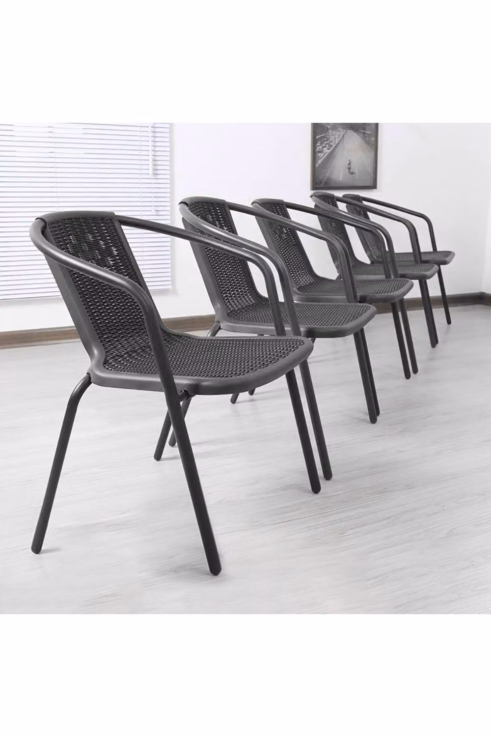 Living and Home Set of 4 Black PE Rattan Stacking Outdoor Garden Chairs – 2