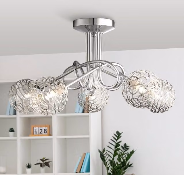 Lighting Collection Iluka 5 Light Twist Ceiling Fitting in Silver and Chrome – 1