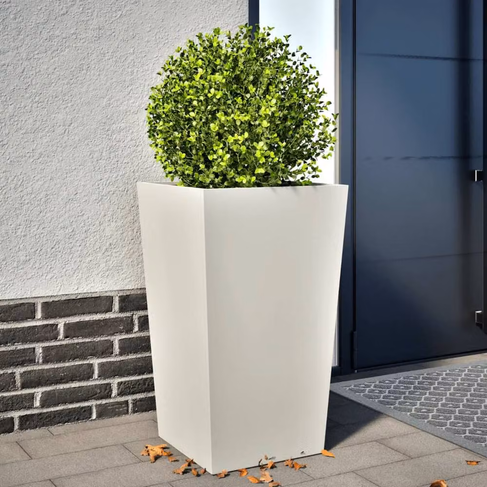 Berkfield Home Durable Steel Garden Planter Tub, White, W/D/H: 45 x 45 x 75 cm – 2
