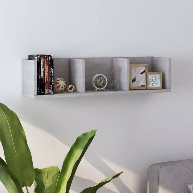 Berkfield Home CD Wall Shelf, Concrete Grey, W: 75 cm, D: 18 cm, H: 18 cm – 1