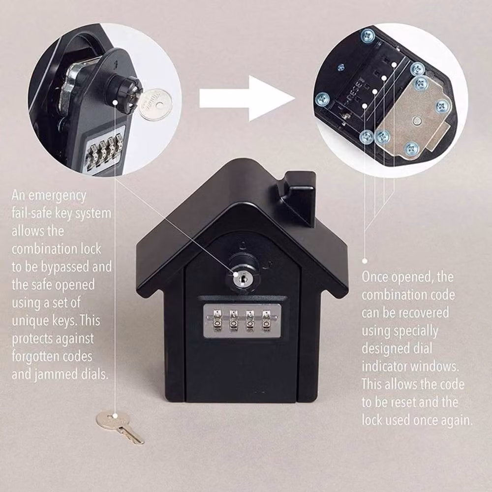 EONLION Wall Mounted Zinc Alloy Key Lockbox with 4 Digit Combination Code in Black – 4