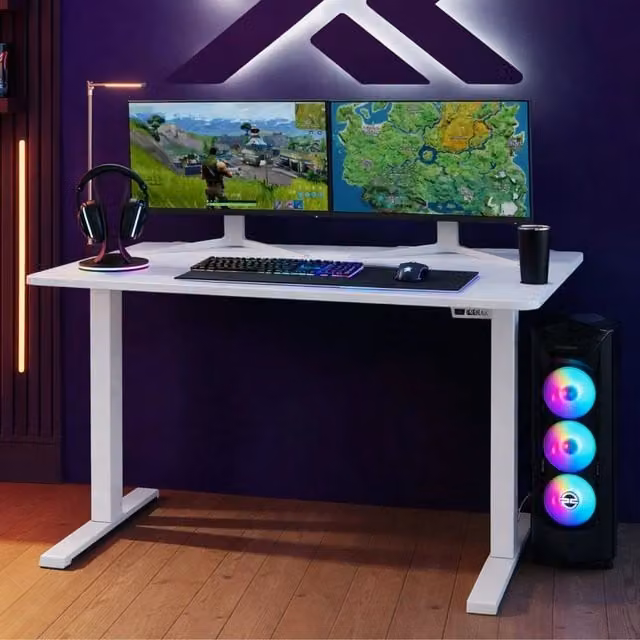 X Rocker Ascend Electric Height Adjustable Gaming Desk in White, W: 120 cm, D: 60 cm, H: 80 cm