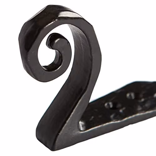 Hammer and Tongs Hammered Scroll Hook, Matt Black Powder-Coated Iron, Pack of 5, W: 3.0 cm, H: 9.5 cm – 3