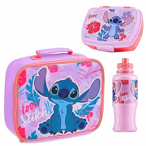 Disney Stitch 3 Piece Insulated Kids Lunch Set with 430ml Water Bottle, Multicolour, BPA Free – 1