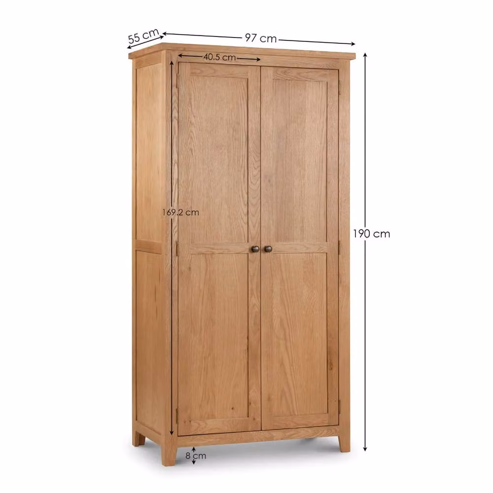 Cheshire Premium Kingsley 2 Door Wardrobe in Waxed Light Oak, H 190 cm x W 97 cm x D 45 cm (approx) – 2