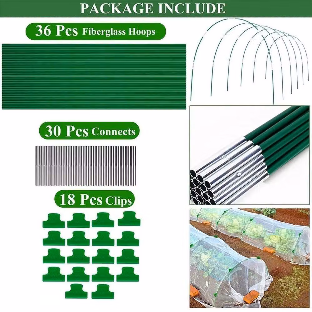 NESTLUNE 36 Greenhouse Hoops for DIY Raised Beds with Clips in Green, W/D/H: 100 x 15 x 15 cm – 3