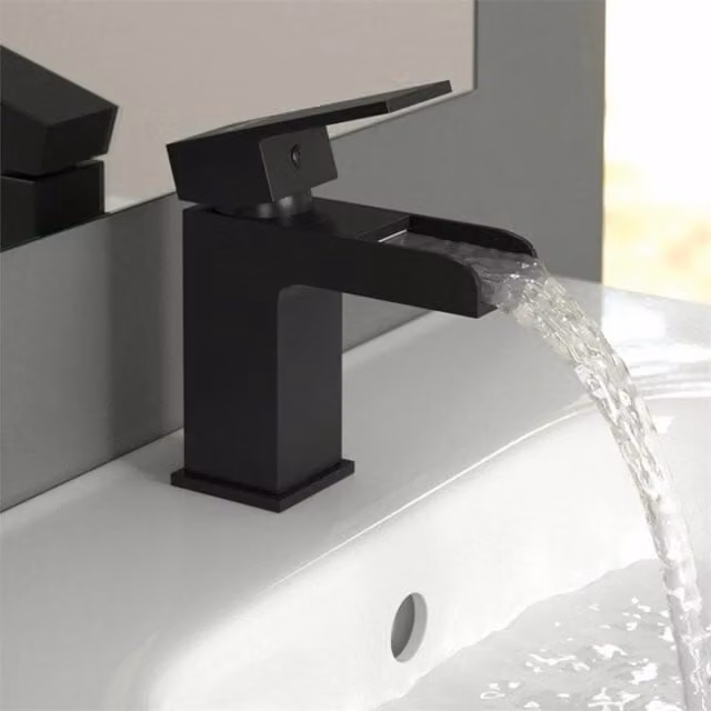 SPETLEK Black Waterfall Square Basin Mono Mixer Tap with Pop Up Waste – 1