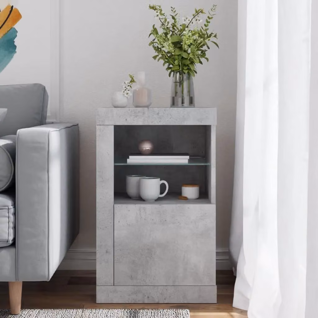 Berkfield Home Modern Side Cabinet with Integrated LED Lighting and Glass Doors in Matt Grey – 2