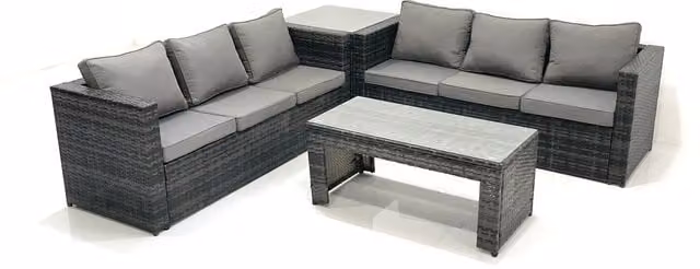 Fimous 6-Seater Outdoor Rattan Sofa Set in Dark Grey with Coffee and Side Tables